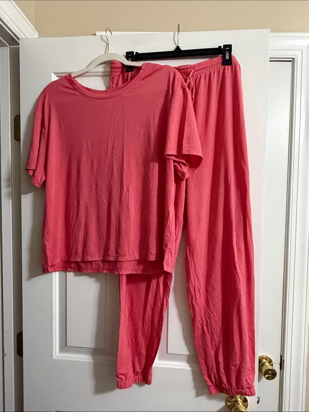 Auden Women's Coral Colored Two Piece Short Sleeve and Pants Loungewear Set XL